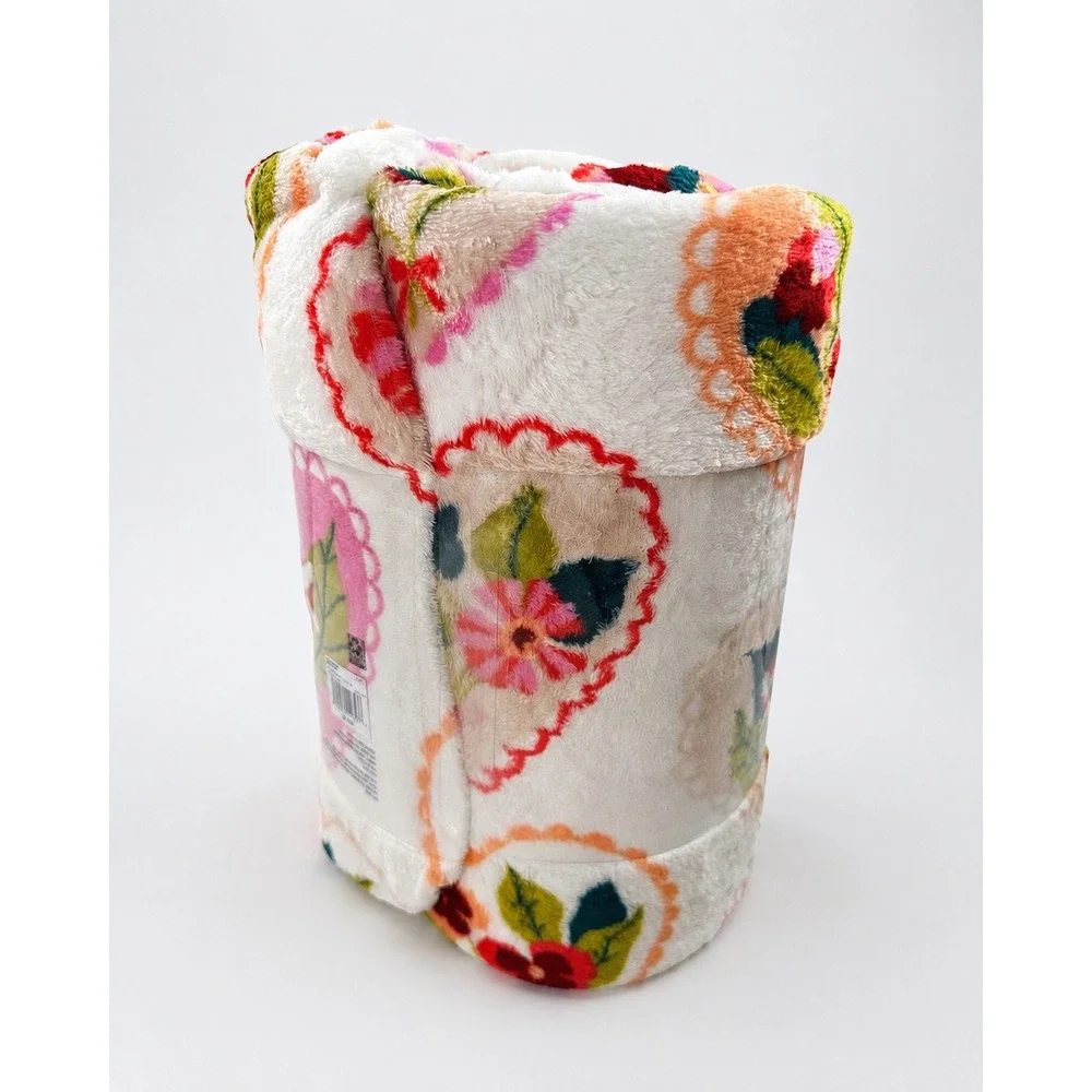 The Big One Floral Hearts Plush Throw Blanket Oversized 60x72 Multicolor New